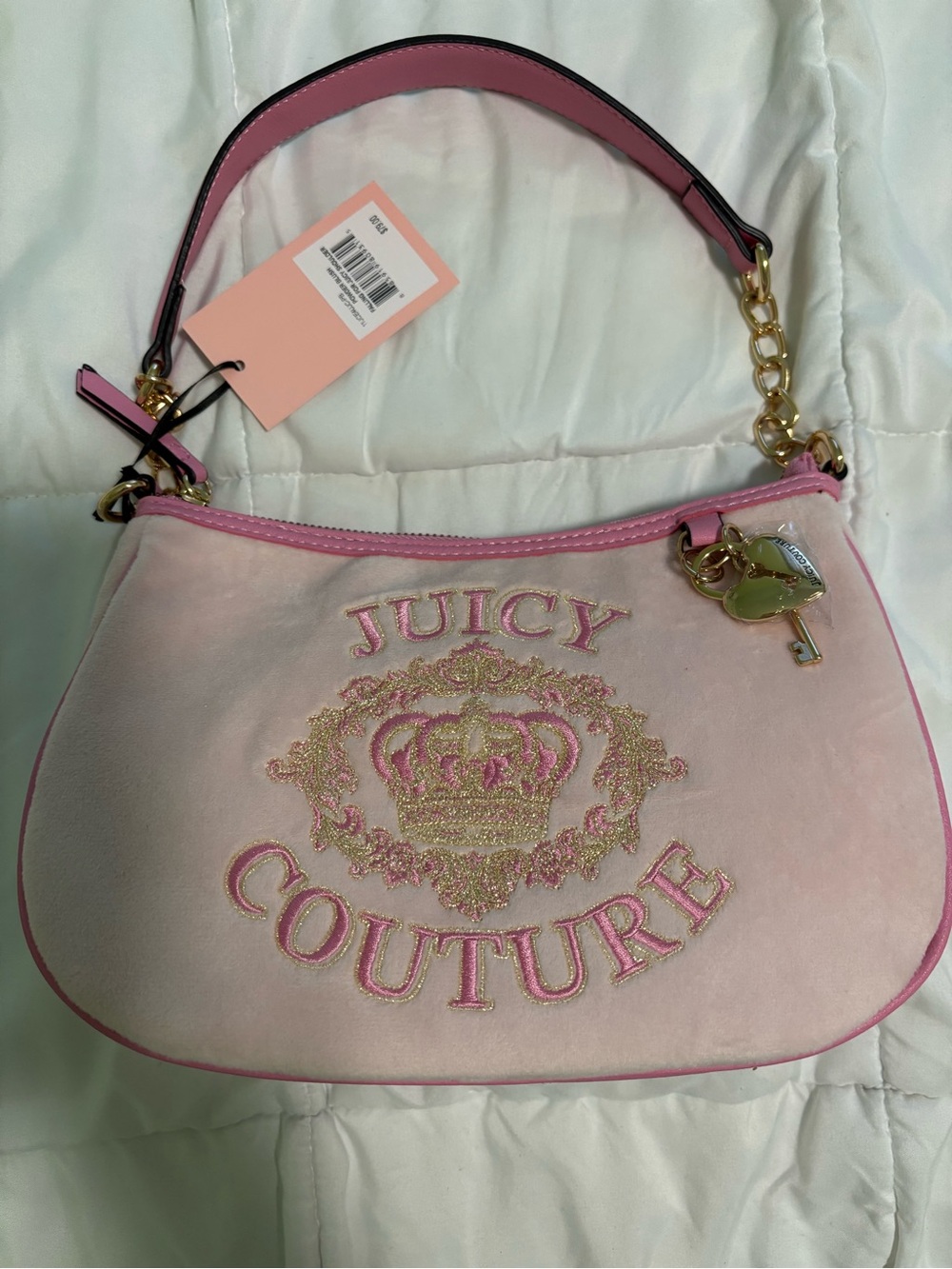 Juicy Couture Pink Velvet Shoulder Bag with Gold Charm